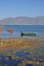 Erhai Lake in Yunnan, China fishing boat people Royalty Free Stock Photo